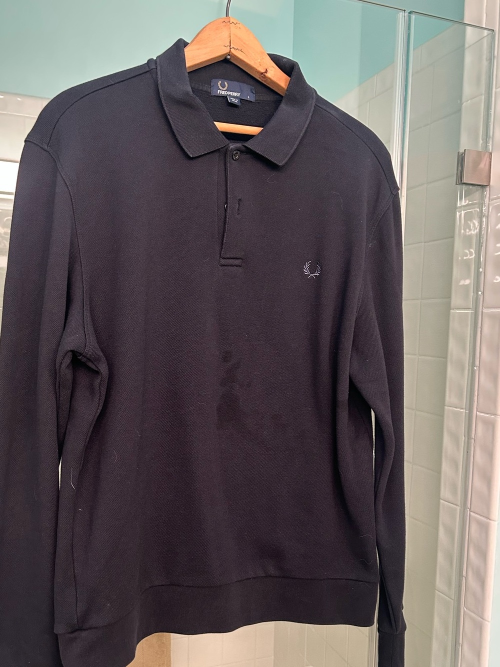 Fred Perry Black Long-Sleeve Polo with Subtle Laurel Logo